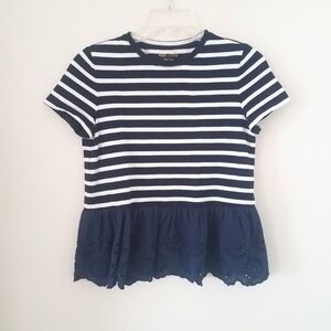 Kate Spade Navy Striped Eyelet Top Size XS